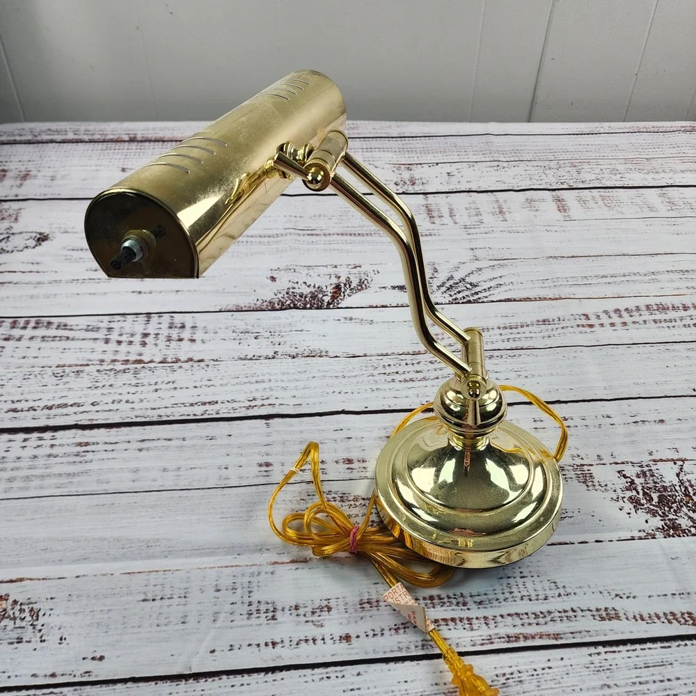 Polished Brass Bankers Desk Lamp Adjustable Piano Light T10 Cylinder Dual Arm